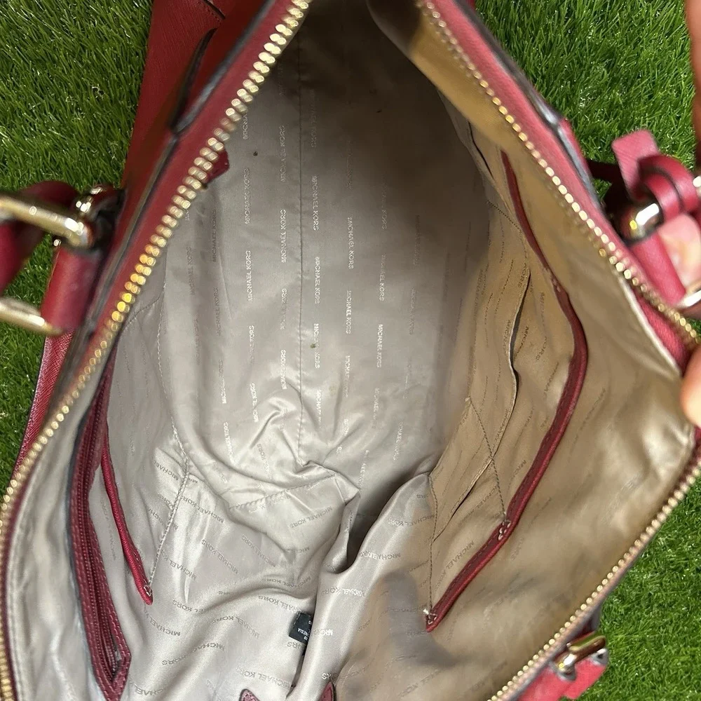 Michael Kors Ciara Large Satchel Red Saffiano Leather Crossbody Handbag GoldTone